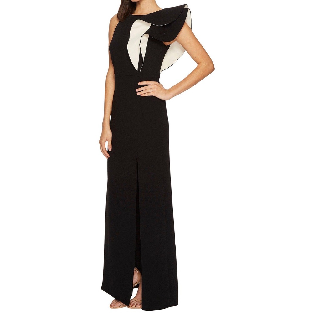 Halston black ruffle dress